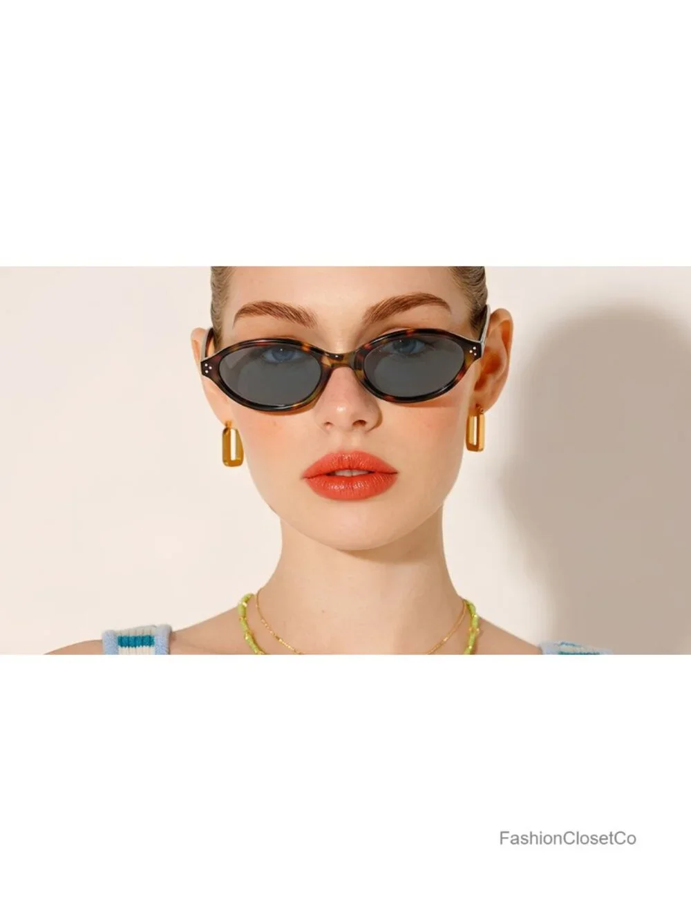 Polarized Retro Oval Cat Eye Sunglasses UV400 Narrow Frame
